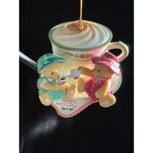 Mistletoe Magic 1996 HAPPY HOLIDAY Bears Tea Party Christmas Ornament Coffee Cup
